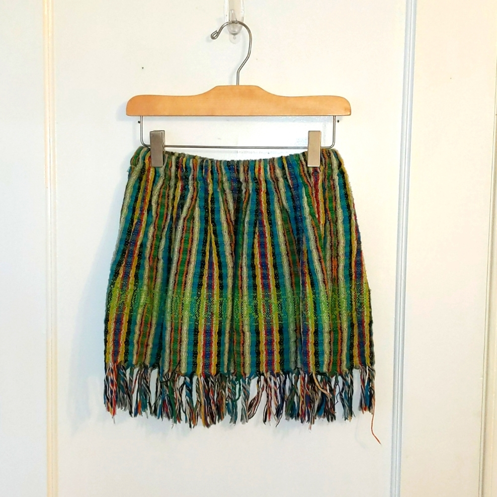 Hippie Rave Cotton Fringe Mini Skirt - Med.